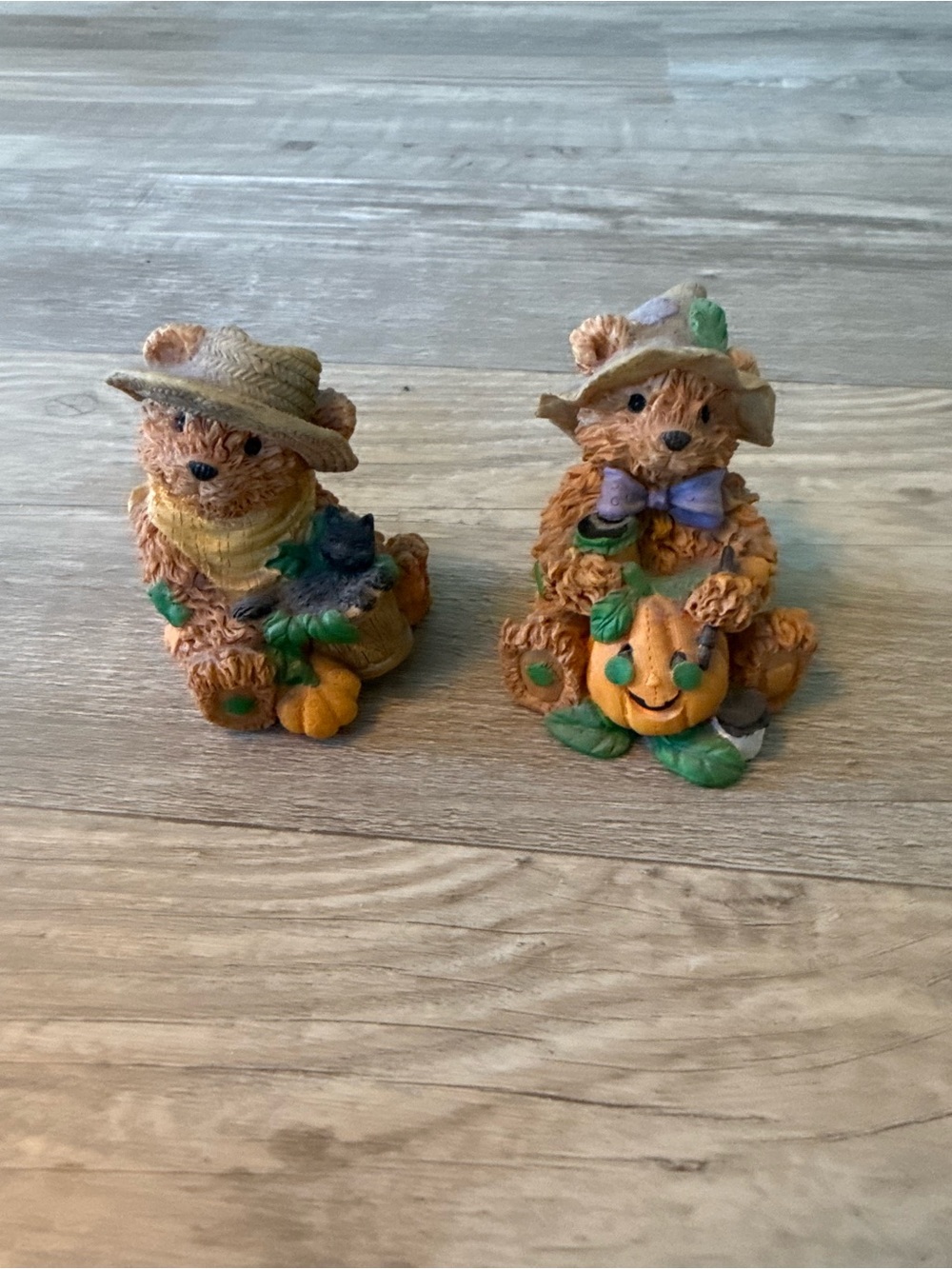 Autumn Bear Figurine Set - Orange Pumpkin Harvest Accents